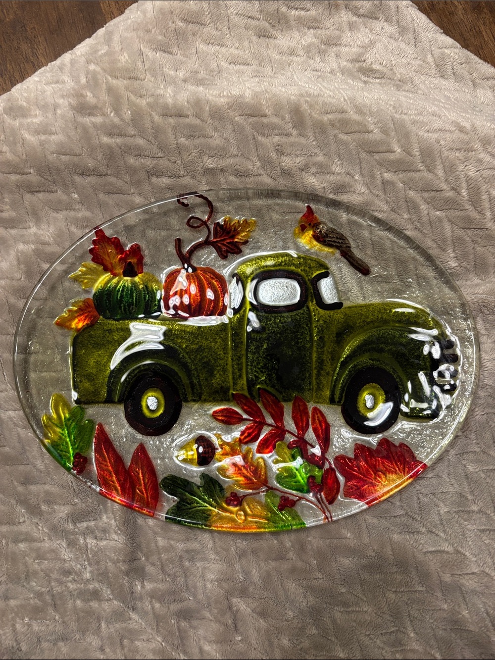 Green Truck Autumn Glass Tray